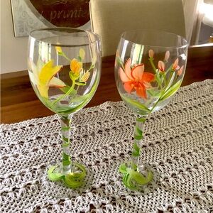 Hand-Painted Floral Wine Glasses